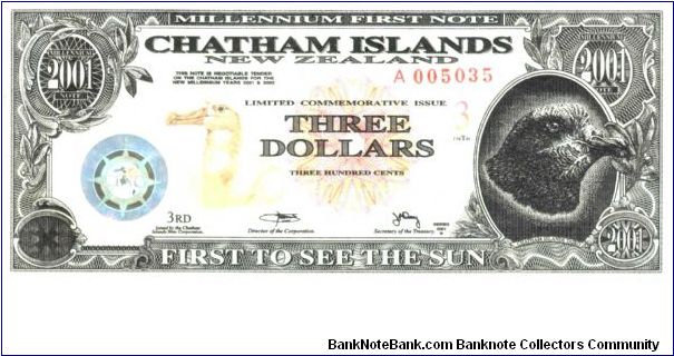 New Zealand(Chatham Islands) *3 Dollars * Silver Edition Banknote