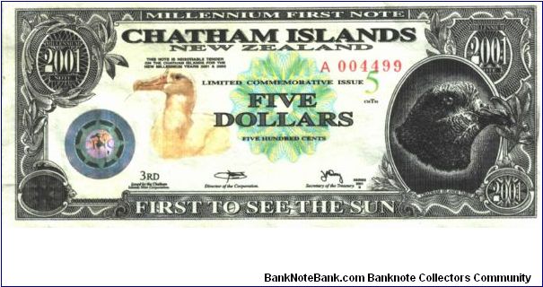 New Zealand (Chatham Islands) * 5 Dollars * 2001 * Silver Edition Banknote