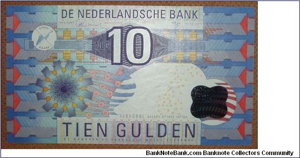 10 Gulden, modern geometric designs. Banknote