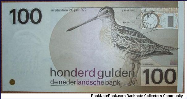 100 Gulden, Great Snipe bird. Banknote