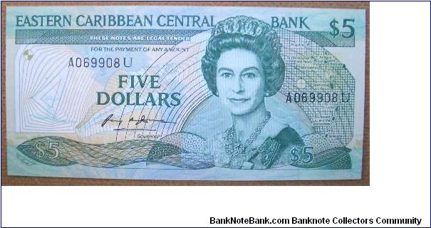 East Caribbean 5 Dollars Banknote