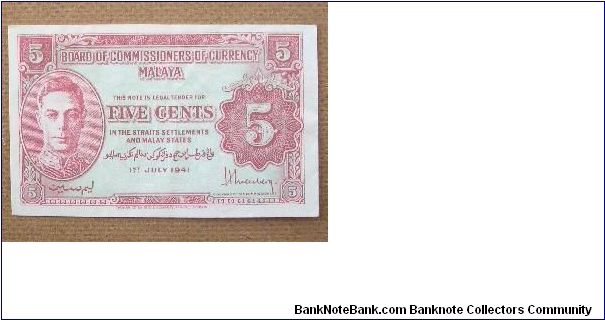 Malaya 5 Cents Banknote