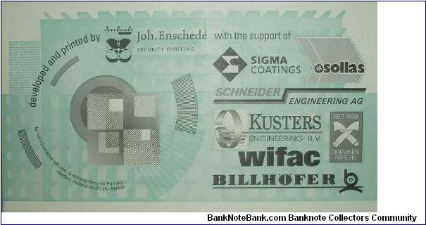 200 Units. Joh Enschede test note promo. Banknote