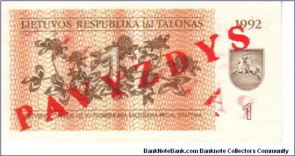 Banknote from Lithuania year 1992