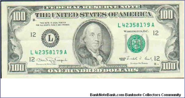 100 Dollar,
Anverso:
Presidente Franklin

Serie:
L42358179A Banknote