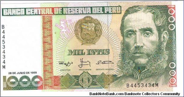 Peru 1988 1000 Intis. Banknote