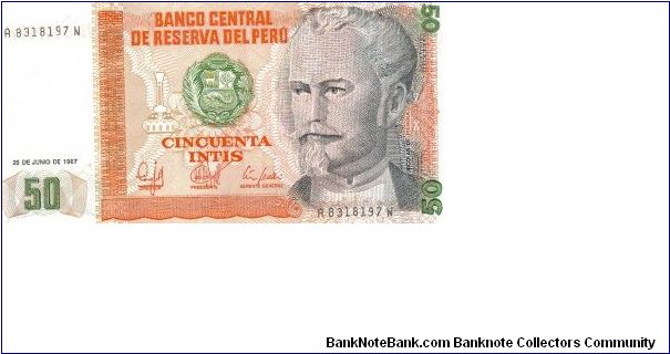 Peru 1987 50 Intis. Banknote