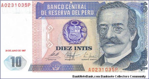 Peru 1987 10 Intis Banknote