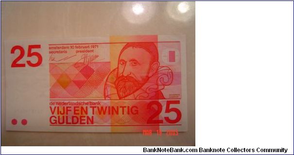 Netherlands P-92 25 Gulden 1971 Banknote