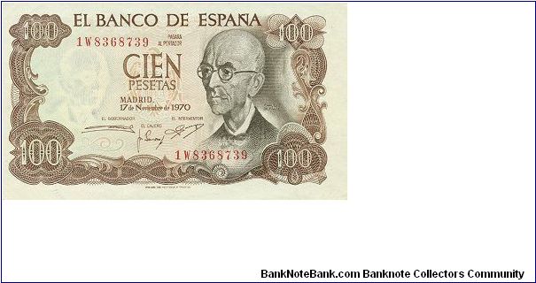 100 Pesetas * 17 Nov 1970 * P-152 Banknote