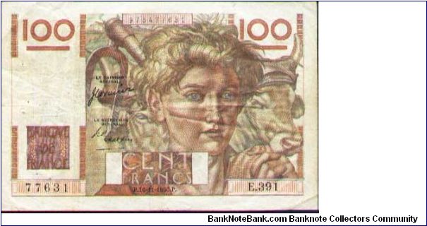 100 Francs,1950,grade: VG++ Banknote
