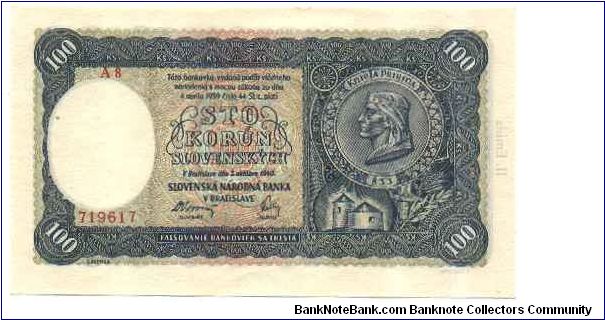 Slovak Republic
100 Ks 1940
2nd issue Banknote