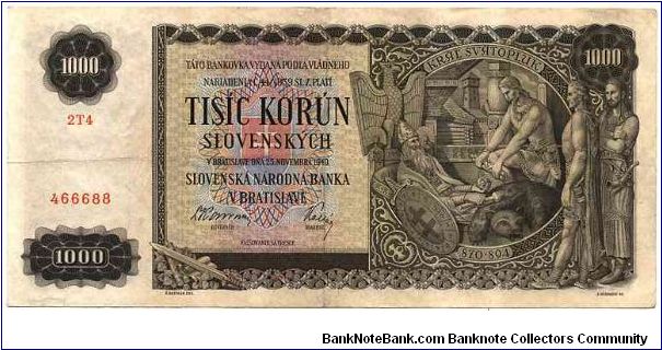 Slovak Republic - 1000 Ks 1940 Banknote