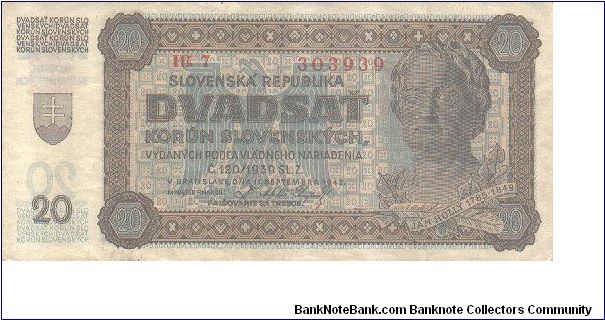 Slovak Republic - 20 Ks 1942 Banknote