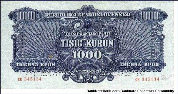 Czechoslovakia - 1000 K 1944
SPECIMEN Banknote