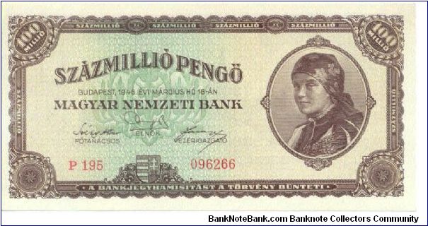 100.000.000 Pengö Banknote