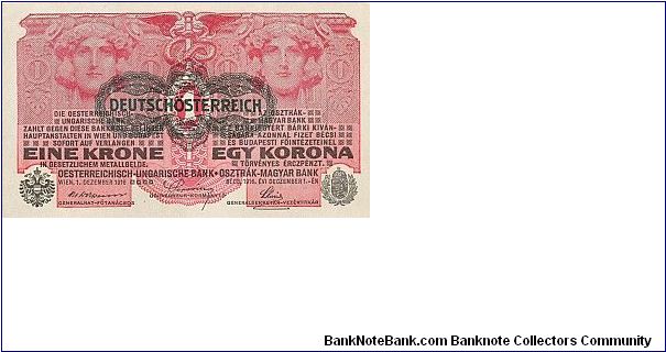 1 K
overprint Deutschösterreich Banknote