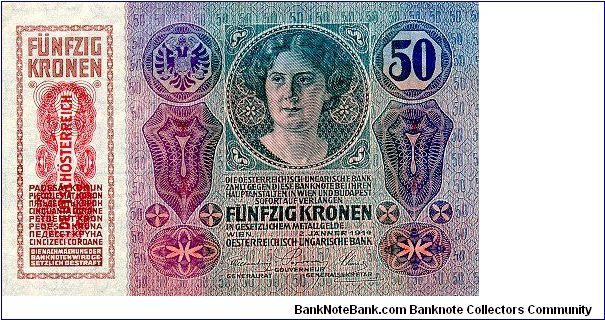 50 K
overprint Deutschösterreich Banknote