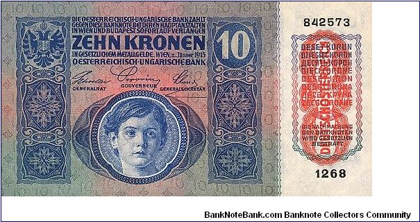 10 K
overprint Deutschösterreich Banknote