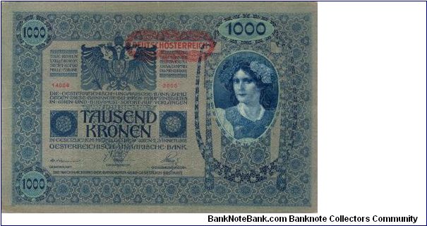 1000 K
overprint Deutschösterreich Banknote