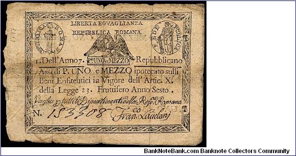 1½ Paoli, Republicca Romana. Banknote
