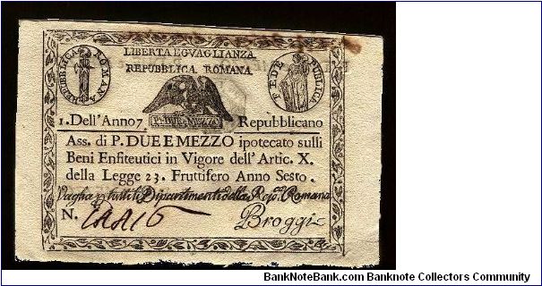 2½ Paoli, Republicca Romana. Banknote