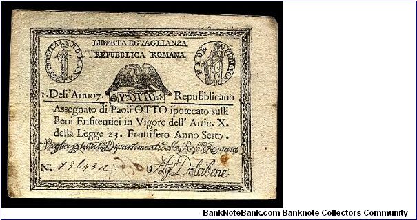 8 Paoli, Republicca Romana. Banknote