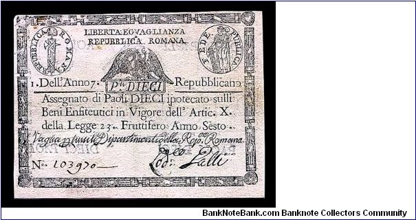 10 Paoli, Republicca Romana. Banknote