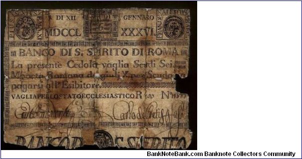 6 Scudi, Papal States. Banknote