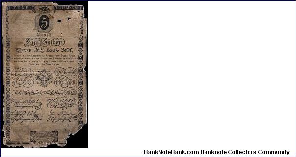 5 Gulden.

The uncirculated stuff you see from this period is almost always French counterfeits created by Napoleon to ruin the Austrian economy. Banknote