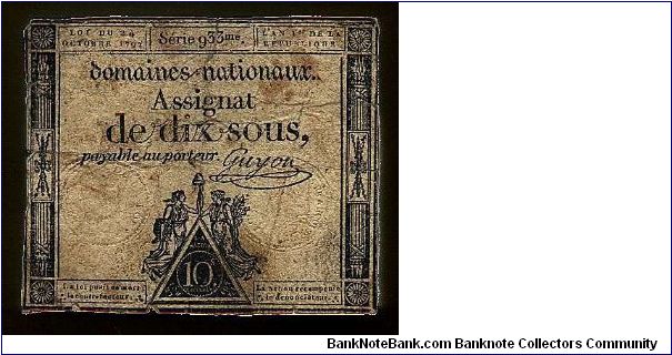 10 Sous. Banknote