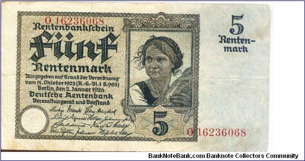 5 Rentenmark Banknote