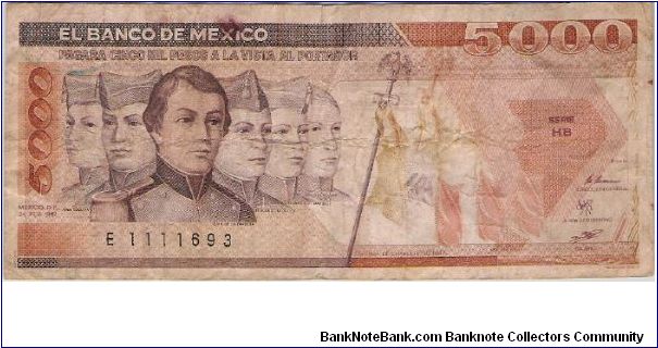 83b 5000 pesos    Cadets/Chapultepec Banknote