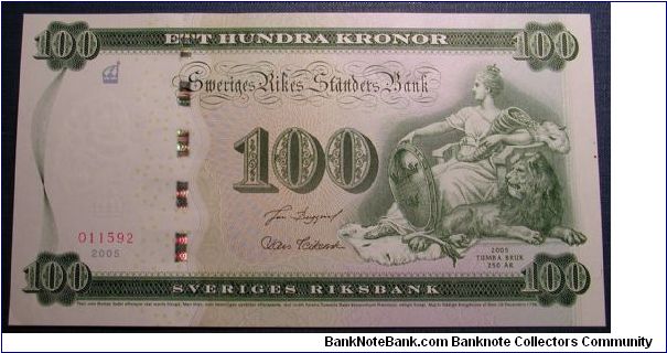 Sweden 100 Kronor Commemorating the 250th anniversary of the founding of Tumba Bruk banknote paper mill.

NOT FOR SALE Banknote