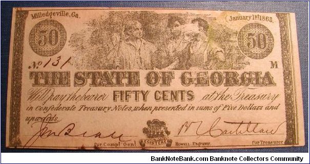State of Georgia 50 Cents Fractional Note 1865. Banknote