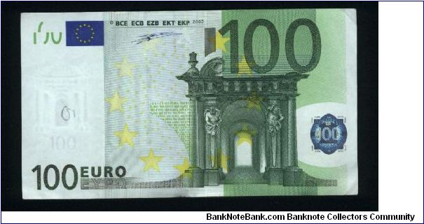 100 Euro.

Serial -S- prefix (Italy)

Baroque and Rococo architecture represented on face and back.

Pick #5s Banknote