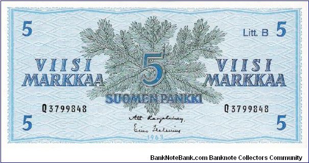 5 Markkaa 1963(1980) Litt.B Banknote