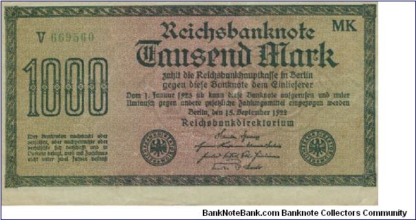 Germany 1000 Mark Note - 1922 - A gift from Coinmonster on CoinPeople. Banknote