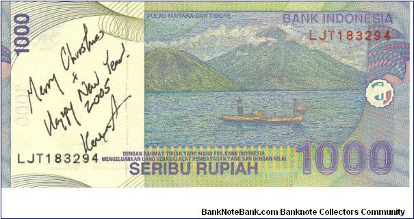 1000 Rupiah - Christmas Card in 2005 from Kevin Au Banknote