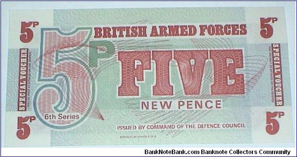 British Armed Forces. 6th Series. 5 New Pence. Banknote