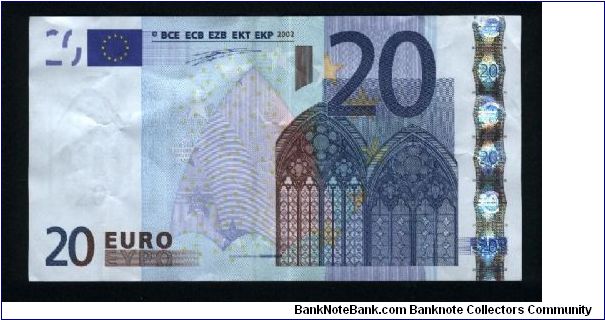 20 Euro.

Serial -S- prefix (Italy).

Gothic architecture on face and on back.

Pick #3s Banknote