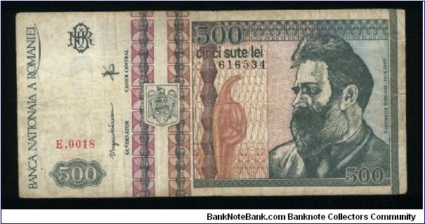 500 Lei.

Constantin Brancusi and sculptures on face; Brancusi' sculptures on back.

Pick #101a Banknote