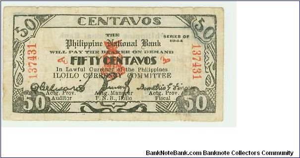 RARE!! Philippine 50 Centavos Emergency Currency issued by The Philippine National Bank (PNB). This is the Smallest and Thinnest note issued by PNB, on Very thin stock! Banknote