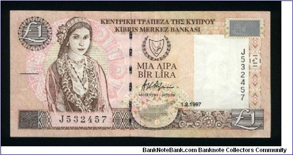 1 Pound.

Cypriot girl on face; handcrafts and Kato Drys village scene in background on back.

Pick #57 Banknote