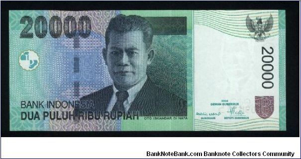 20000 Rupiah.

Oto Isjìkandar di Nata at center on face; peasants harvesting fruits on back.

Pick #143 Banknote