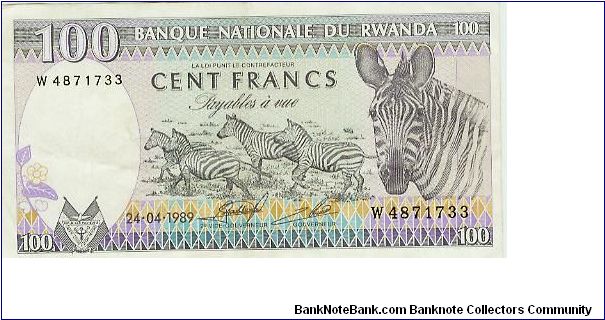 Banknote from Rwanda year 1989