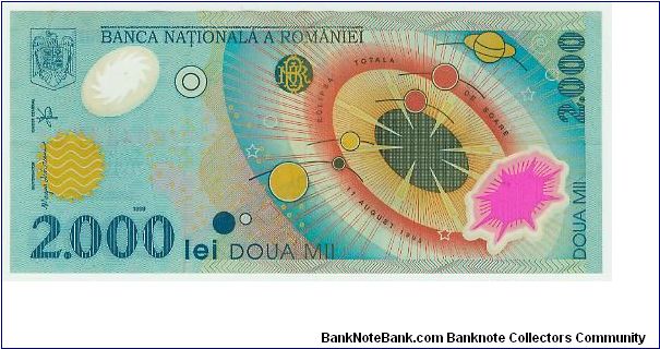 VERY PRETTY POLYMER 2000 LEI NOTE FROM ROMANIA Banknote