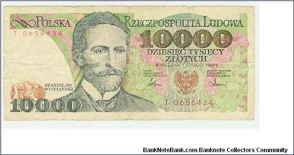 1987 POLAND 10,000 ZLOTYCH. Banknote