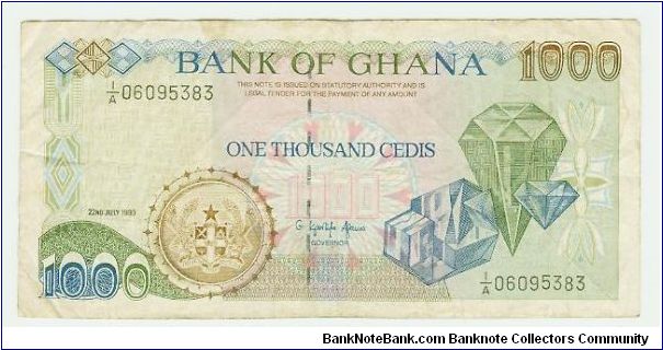 1000 CEDIS NOTE FROM GHANA. Banknote