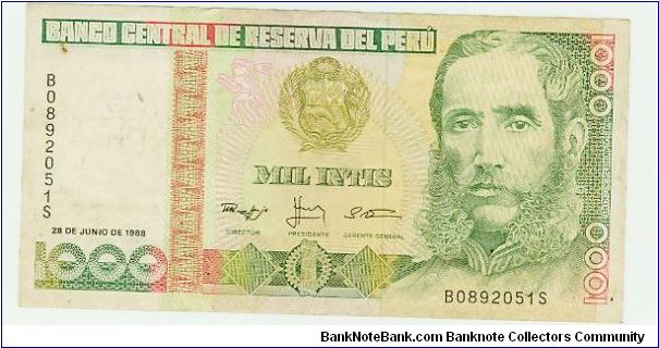 PERU 1000 MIL INTIS. Banknote